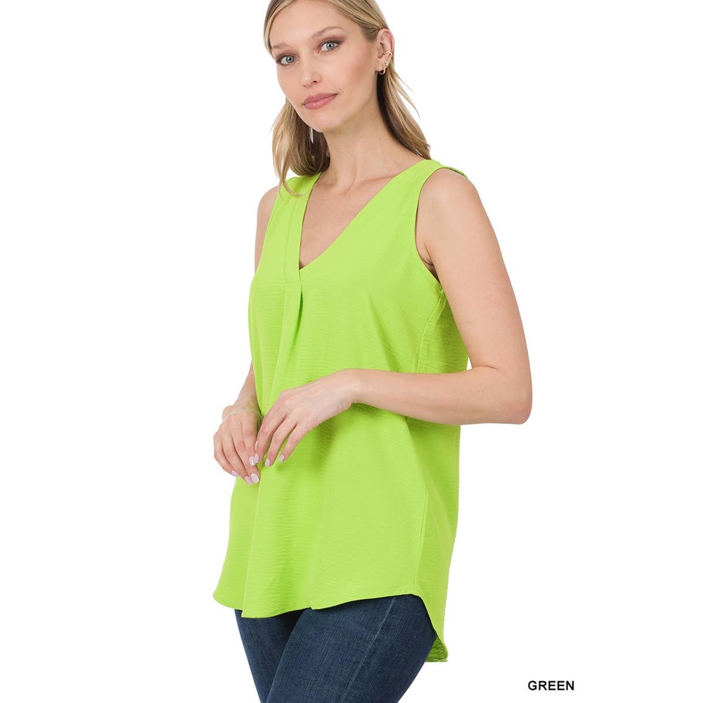 Kiwi Green Women Plus V-Neck Sleeveless Blouse